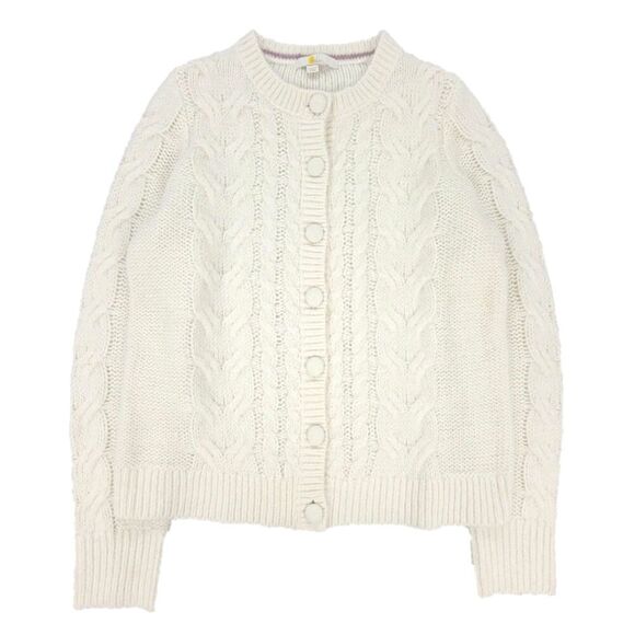 BODEN Alpaca Vintage Preppy Cable Knit Claire Cardigan Sweater Ivory White 12 14 - Picture 3 of 6